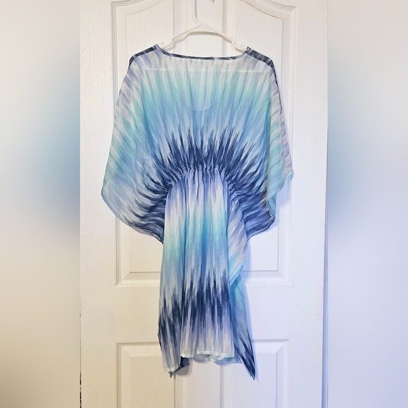 RAYS AND WAVES POLYESTER CHIFFON COVERUP blue and Multi-color One Size Fits Most - Picture 2 of 6